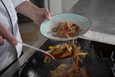 Get the veal strips out of the pan.